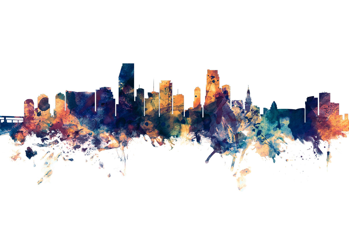 Miami Florida Skyline Blue & Bronze Mural Wallpaper - pure wallpaper artwork