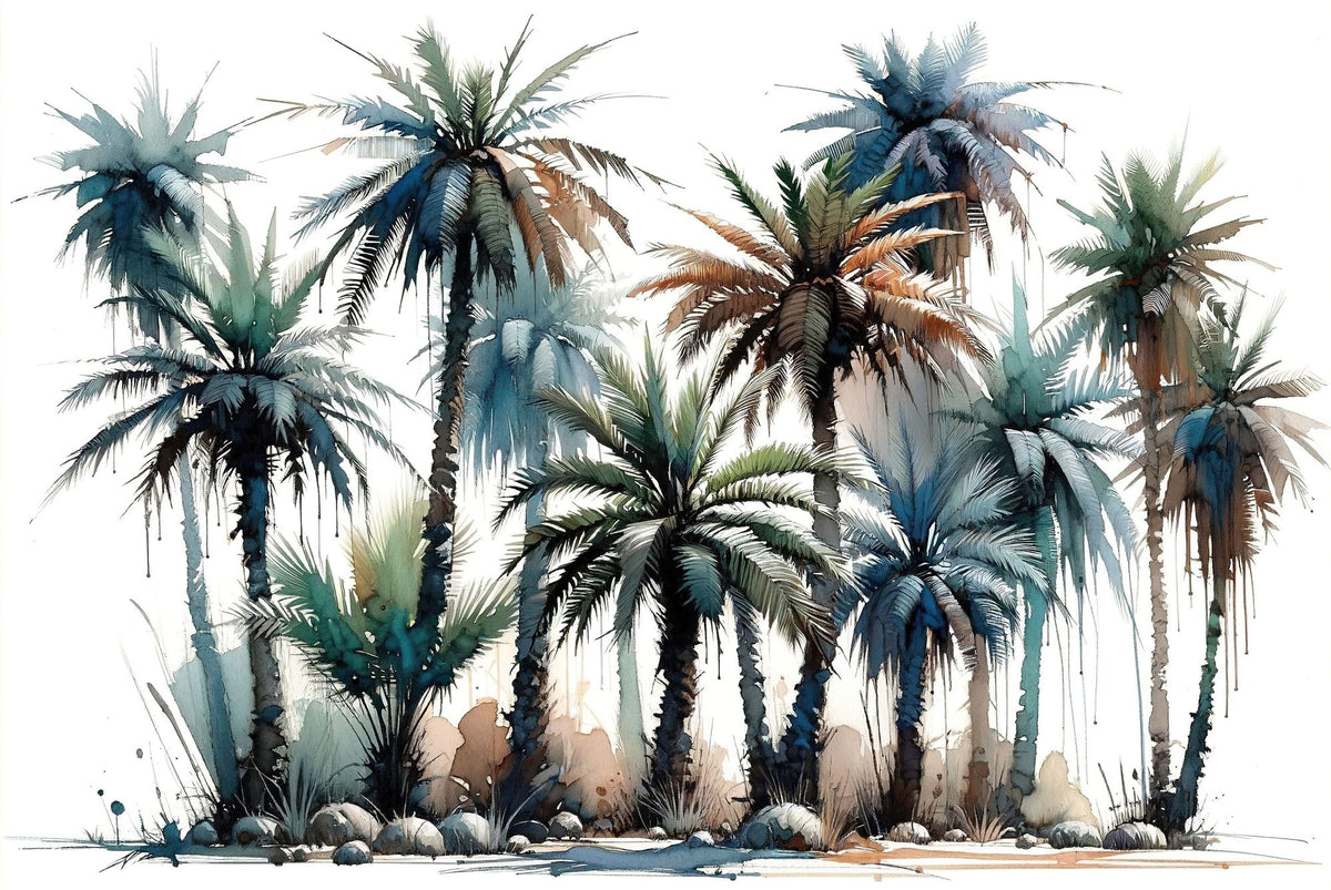 Vibrant Palm Trees in Watercolor Mural Wallpaper - pure wallpaper artwork