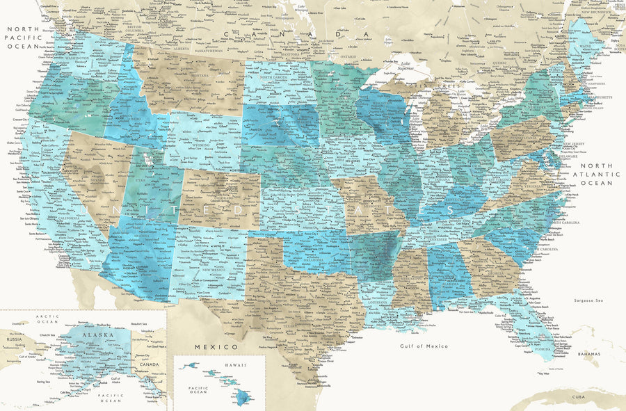 US Map Detailed - Uxia Mural Wallpaper
