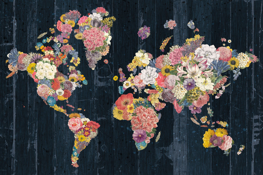 Botanical Floral Map Mural Wallpaper
