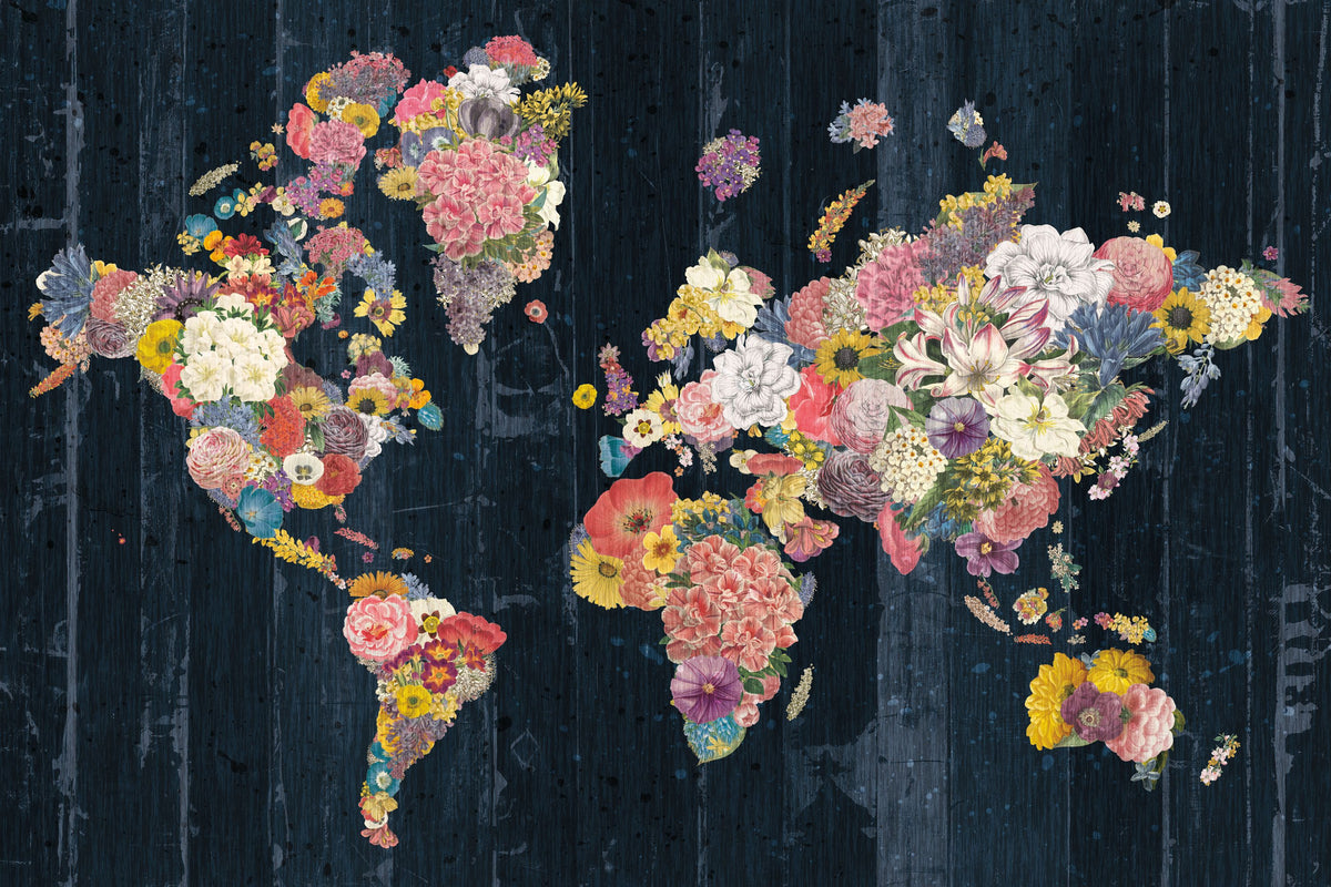 Botanical Floral Map Mural Wallpaper - pure wallpaper artwork
