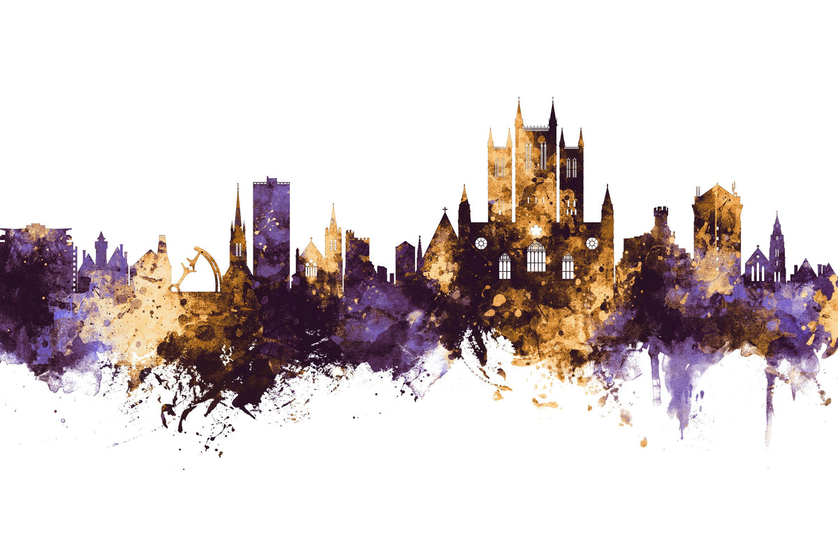 Lincoln England Skyline Purple & Gold Mural Wallpaper - pure wallpaper artwork