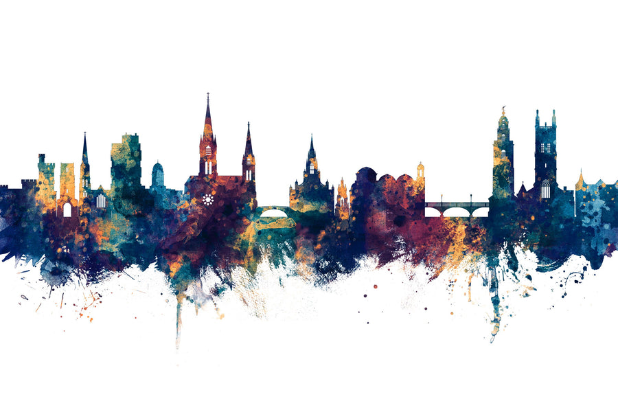Cork Ireland Skyline Blue & Bronze Mural Wallpaper