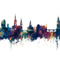 Cork Ireland Skyline Blue & Bronze Mural Wallpaper - pure wallpaper artwork