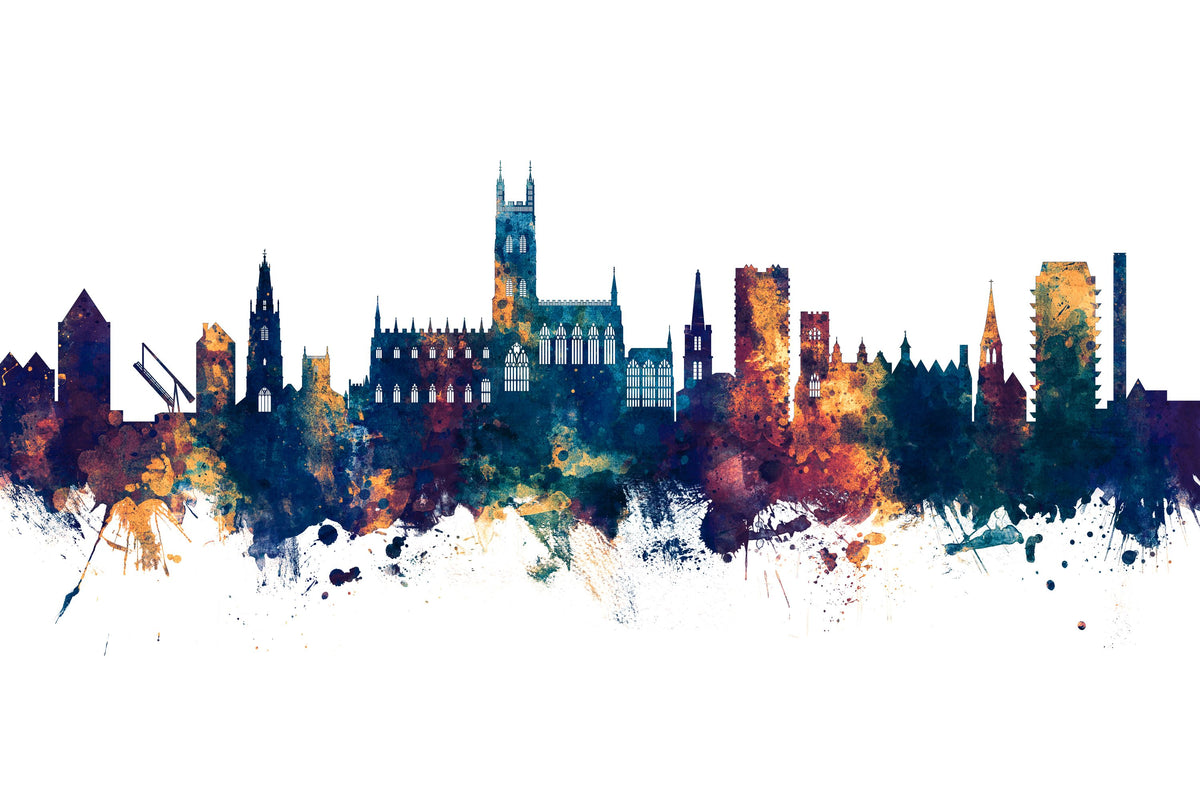 Gloucester England Skyline Blue & Bronze Mural Wallpaper - pure wallpaper artwork
