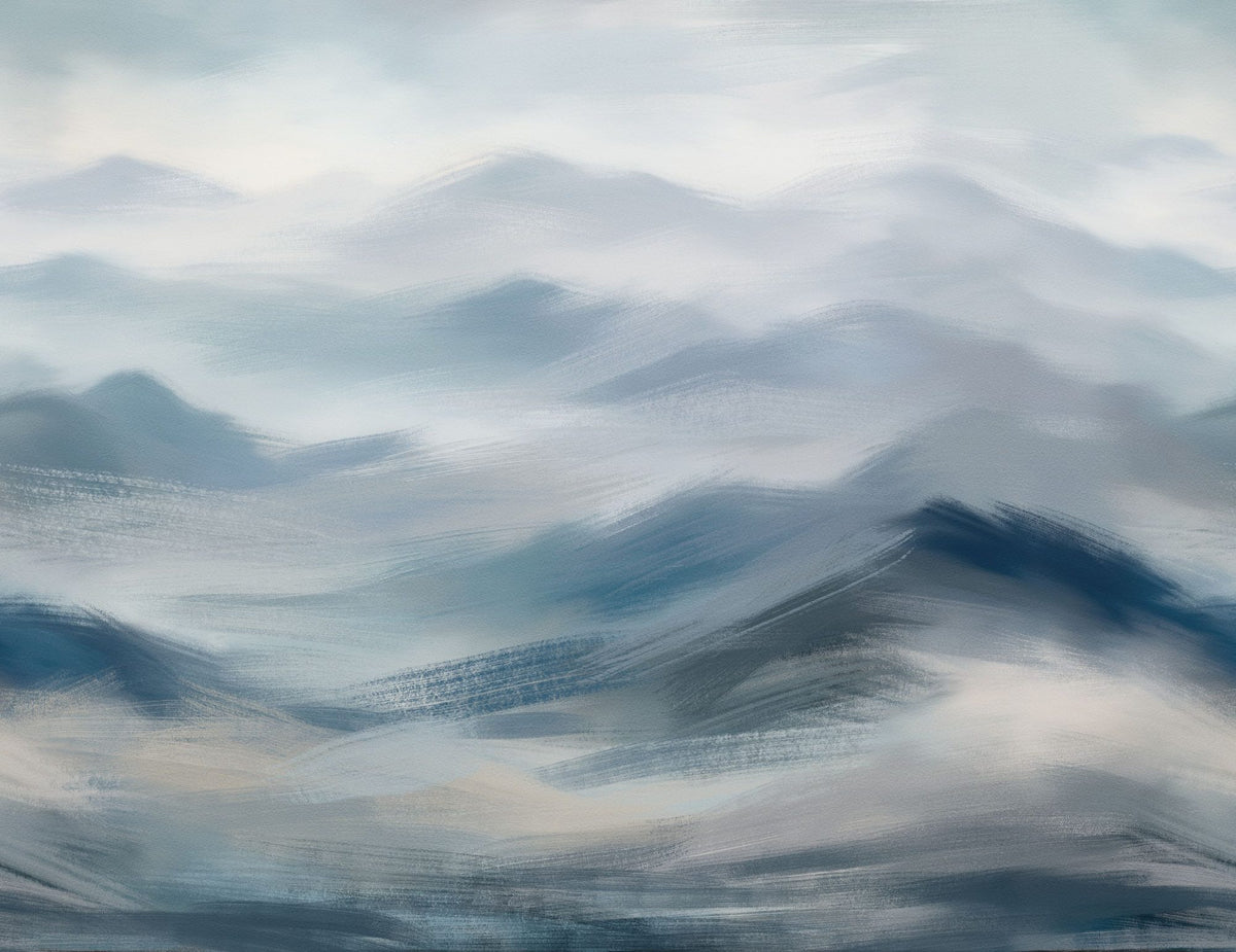 Foggy Mountains, Denim Mural Wallpaper - pure wallpaper artwork