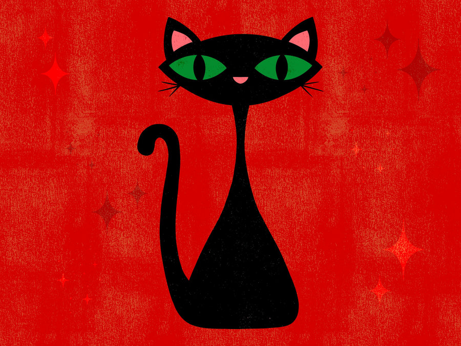 Retro Cat, Red Mural Wallpaper