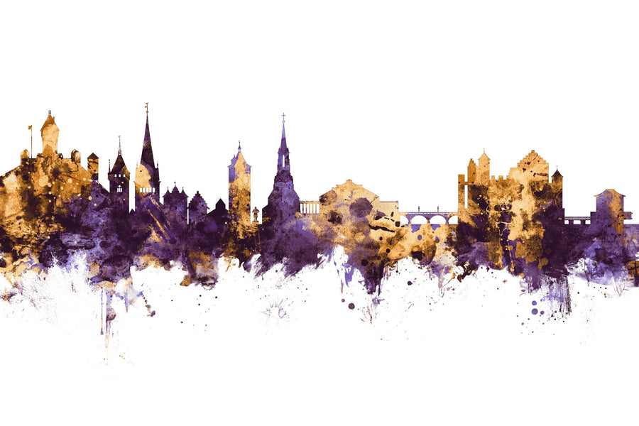 Schaffhausen Switzerland Skyline Purple & Gold Mural Wallpaper