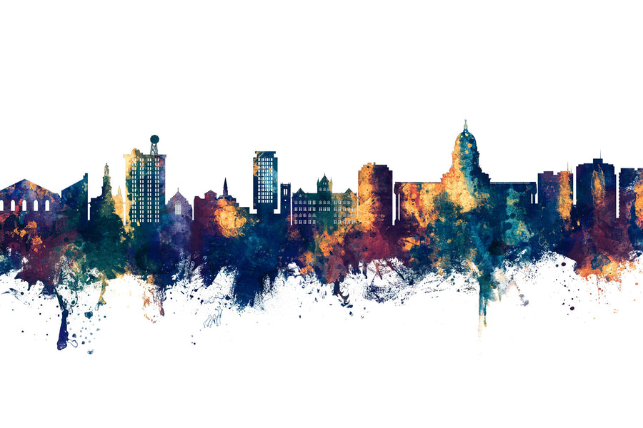 Madison Wisconsin Skyline Blue & Bronze Mural Wallpaper