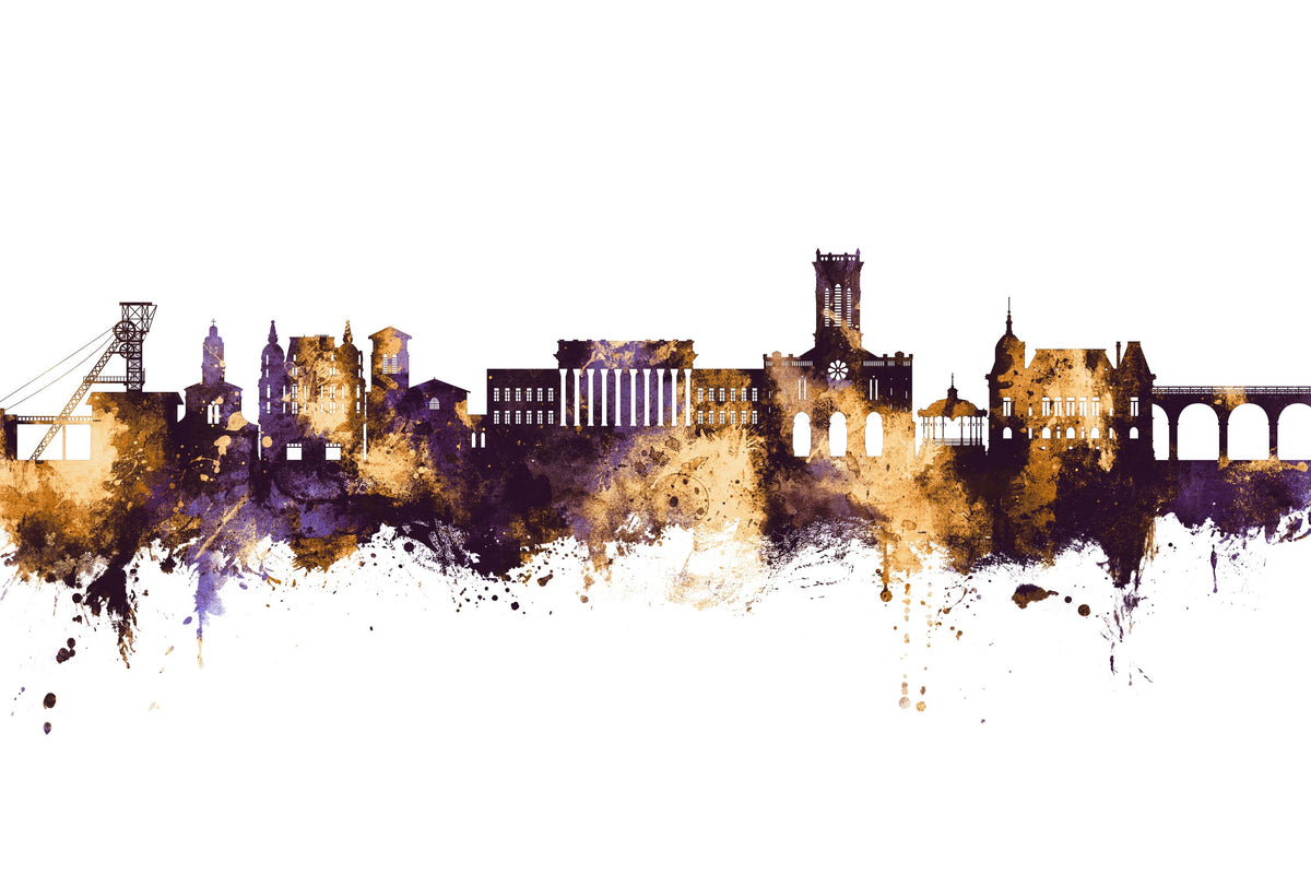 Saint-Étienne France Skyline Purple & Gold Mural Wallpaper - pure wallpaper artwork