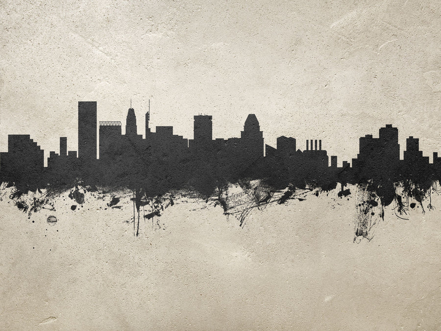 Baltimore Skyline Concrete Mural Wallpaper