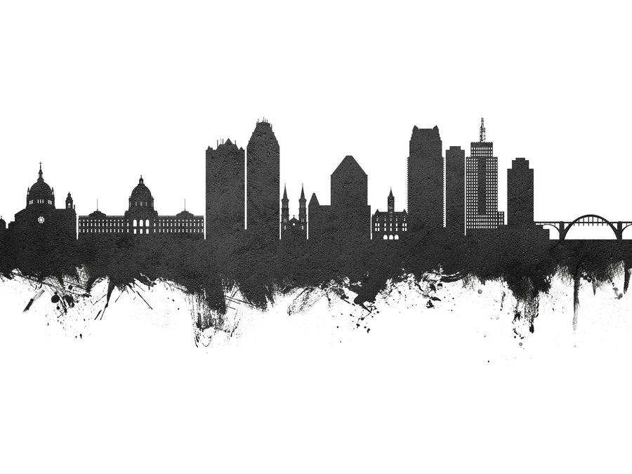 Saint Paul Minnesota Skyline Black & White Mural Wallpaper