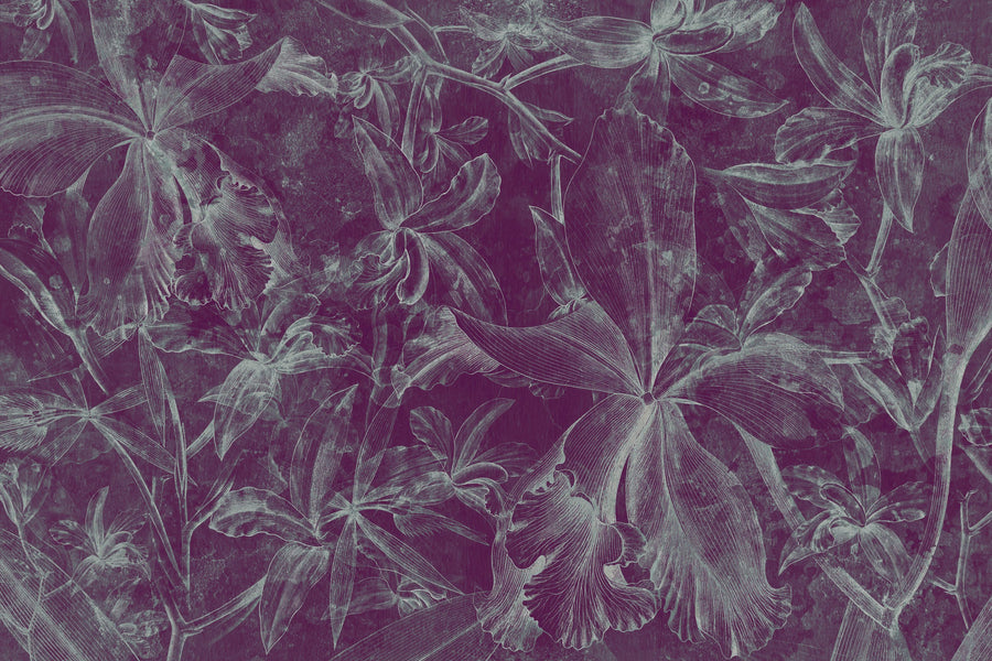 Orchids Sketch Mural Wallpaper - Colorful Tone
