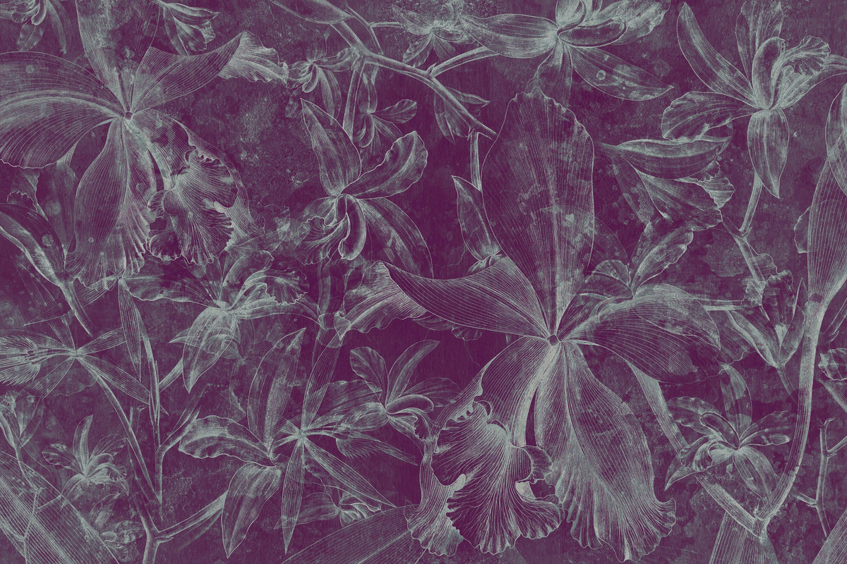 Orchids Sketch Mural Wallpaper - Colorful Tone - pure wallpaper artwork