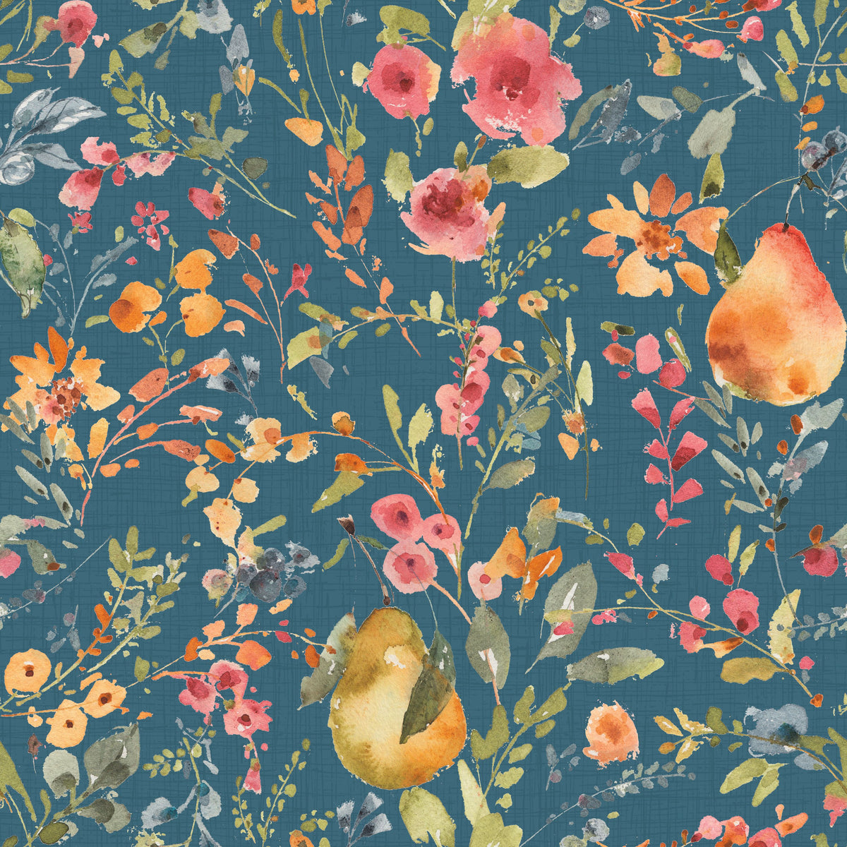 Time to Share Flowers and Pears Blue Mural Wallpaper - pure wallpaper artwork