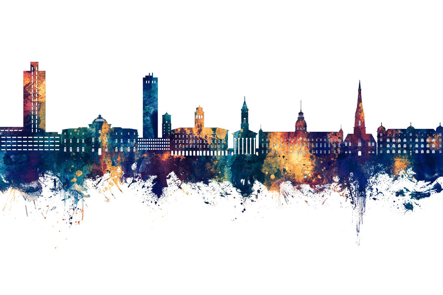 Karlsruhe Germany Skyline Blue & Bronze Mural Wallpaper
