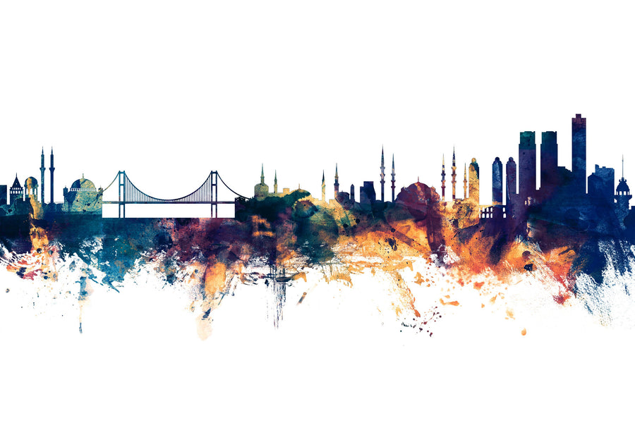 Istanbul Turkey Skyline Blue & Bronze Mural Wallpaper