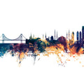 Istanbul Turkey Skyline Blue & Bronze Mural Wallpaper - pure wallpaper artwork