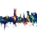 Warwick England Skyline Blue & Bronze Mural Wallpaper - pure wallpaper artwork