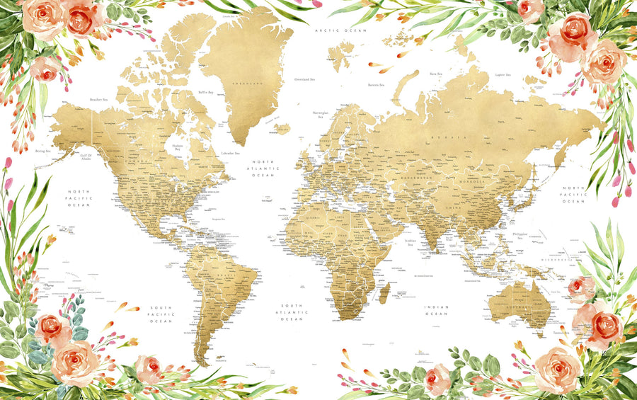 World Map Cities - Blythe Mural Wallpaper
