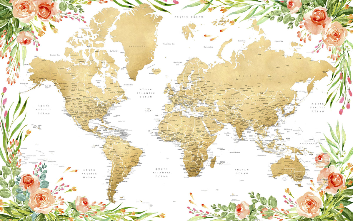 World Map Cities - Blythe Mural Wallpaper - pure wallpaper artwork