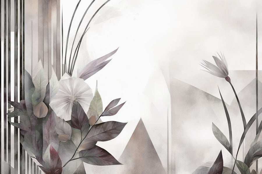 Floral Watercolor Abstract Gray Mural Wallpaper