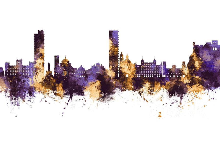Alicante Spain Skyline Purple & Gold Mural Wallpaper