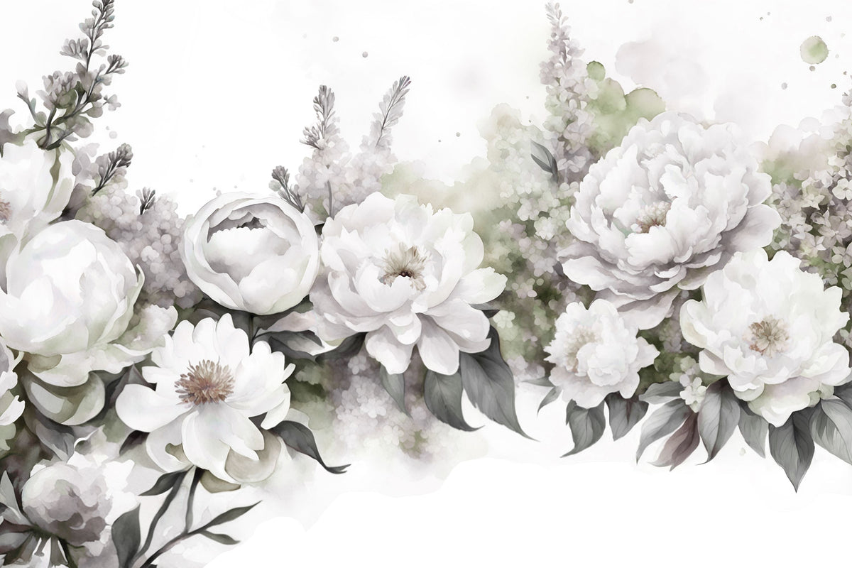 Peony Melody Green and Purple Mural Wallpaper - pure wallpaper artwork