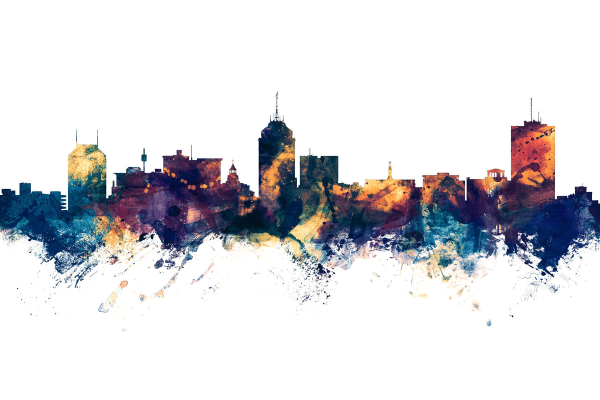 Fresno California Skyline Blue & Bronze Mural Wallpaper - pure wallpaper artwork