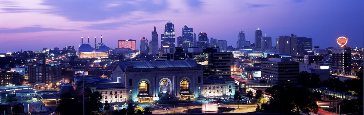 Purple Gradient Twilight Metropolis Mural Wallpaper - pure wallpaper artwork