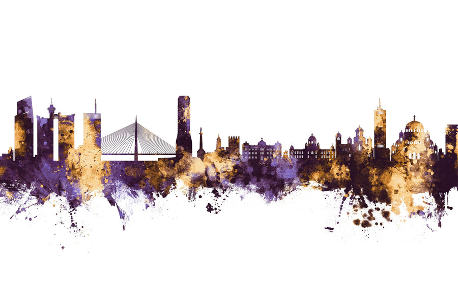 Belgrade Serbia Skyline Purple & Gold Mural Wallpaper