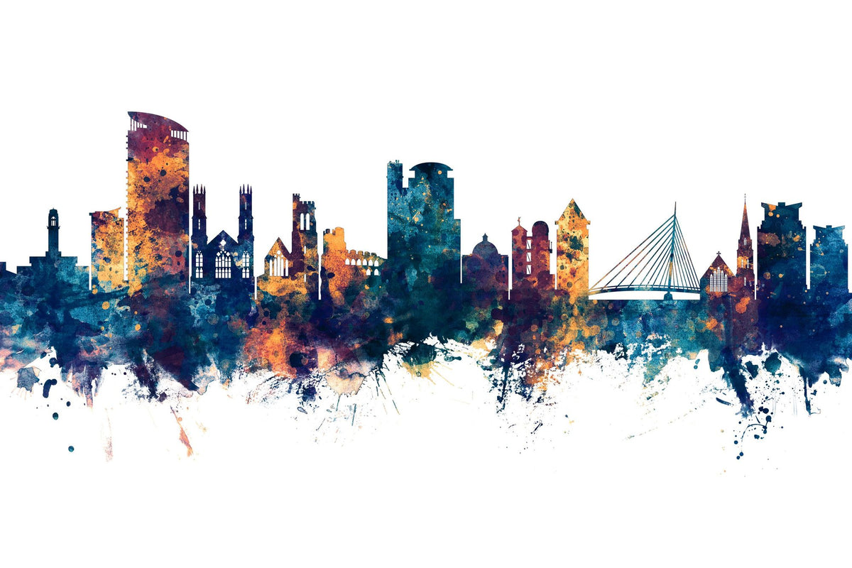 Swansea Wales Skyline Blue & Bronze Mural Wallpaper - pure wallpaper artwork