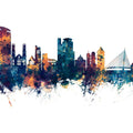 Swansea Wales Skyline Blue & Bronze Mural Wallpaper - pure wallpaper artwork