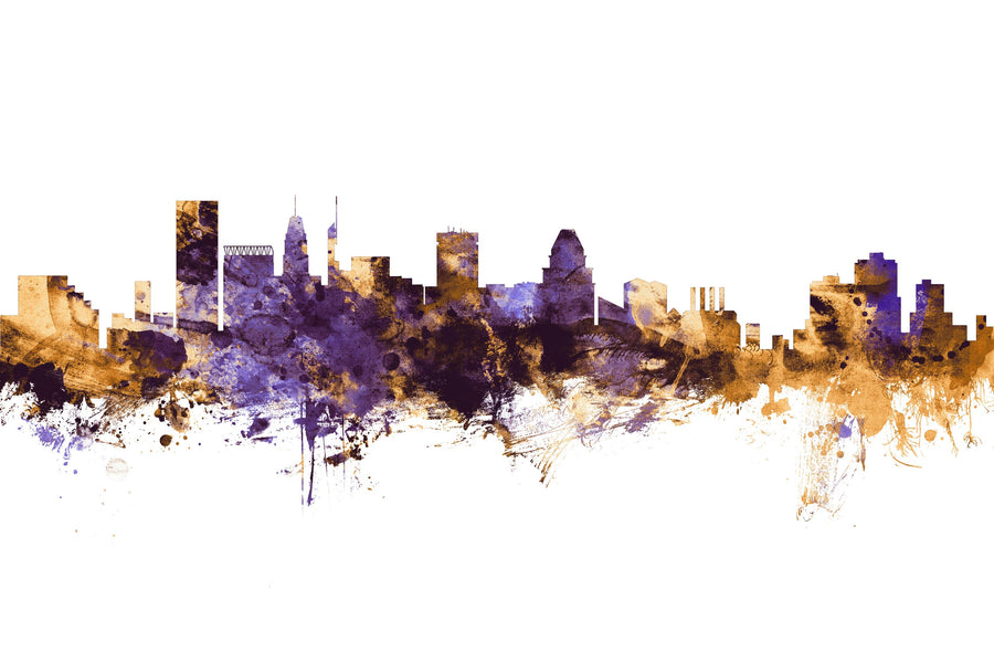 Baltimore Skyline Purple & Gold Mural Wallpaper