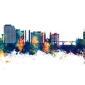 Spokane Washington Skyline Blue & Bronze Mural Wallpaper - pure wallpaper artwork