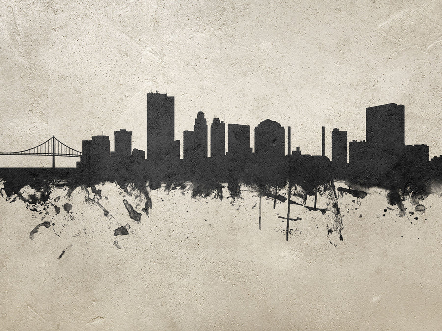 Toledo Ohio Skyline Concrete Mural Wallpaper