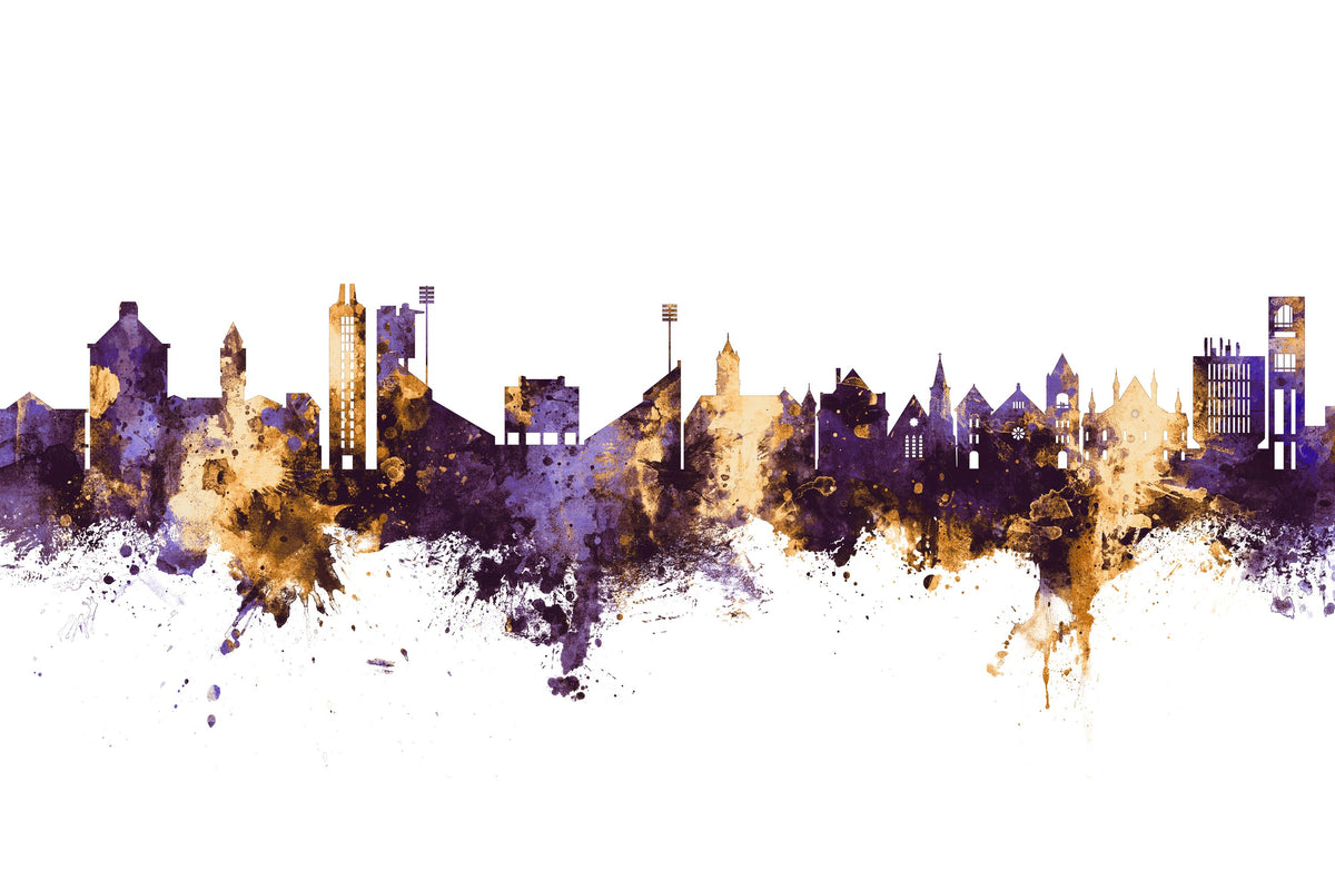 Lawrence Kansas Skyline Purple & Gold Mural Wallpaper - pure wallpaper artwork