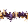 Lawrence Kansas Skyline Purple & Gold Mural Wallpaper - pure wallpaper artwork