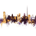 Dublin Ireland Skyline Purple & Gold Mural Wallpaper - pure wallpaper artwork