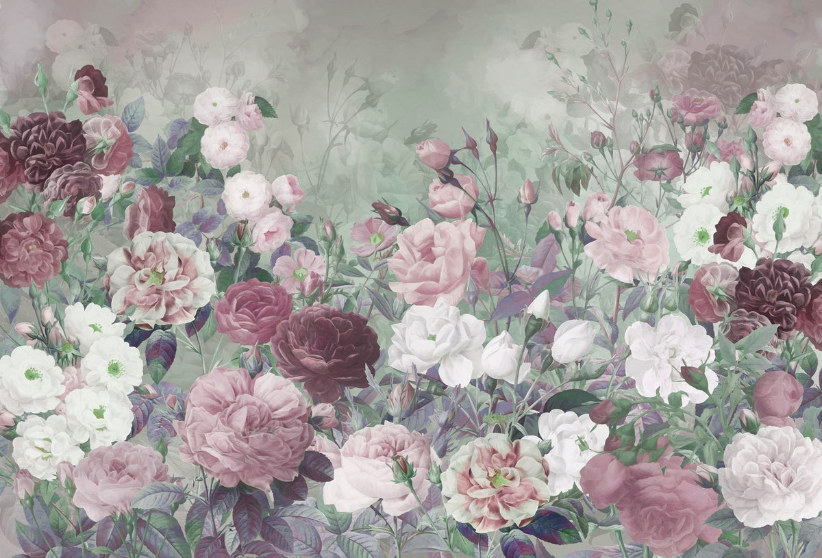 Rose Garden Green Mural Wallpaper - pure wallpaper artwork
