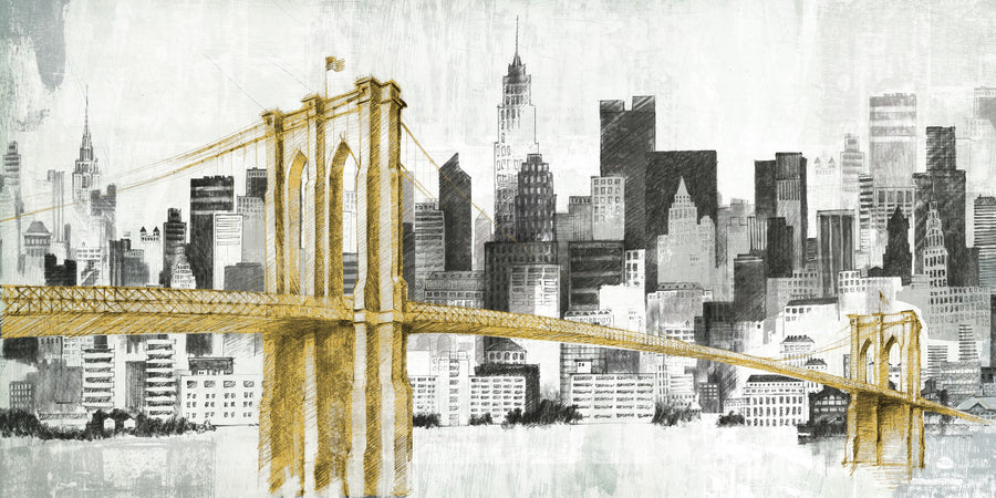 New York Skyline I Yellow Bridge No Words Mural Wallpaper