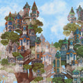 Treehouse Neighborhood Warm Bright Mural Wallpaper - pure wallpaper artwork