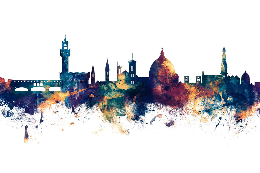 Florence Italy Skyline Blue & Bronze Mural Wallpaper