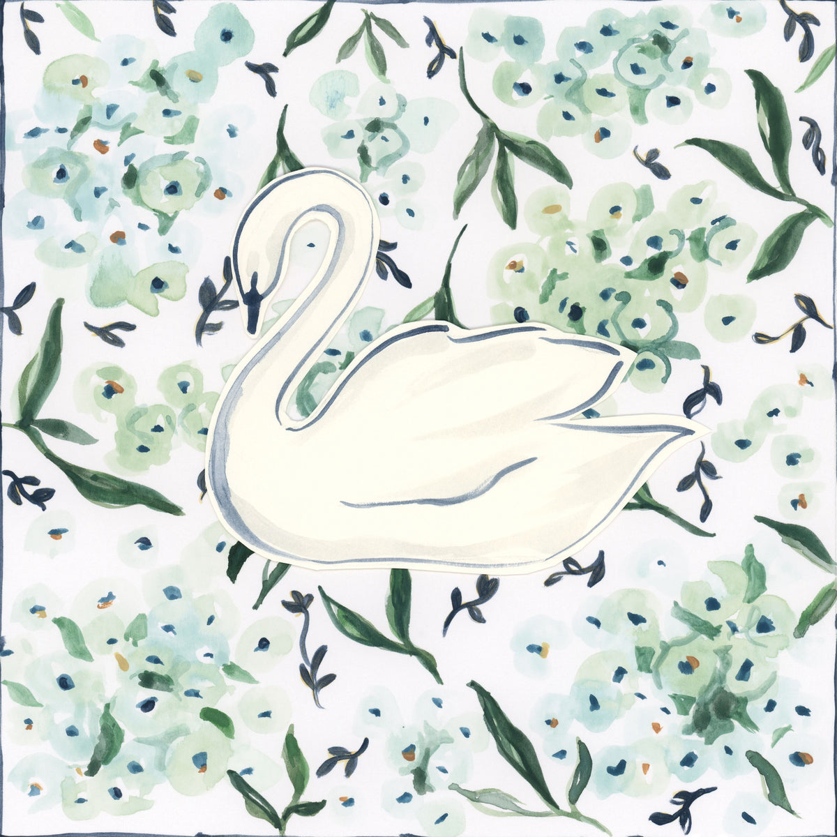 Green Hydrangea Swan Mural Wallpaper - pure wallpaper artwork