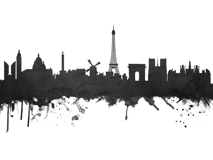 Paris Skyline Black & White Mural Wallpaper