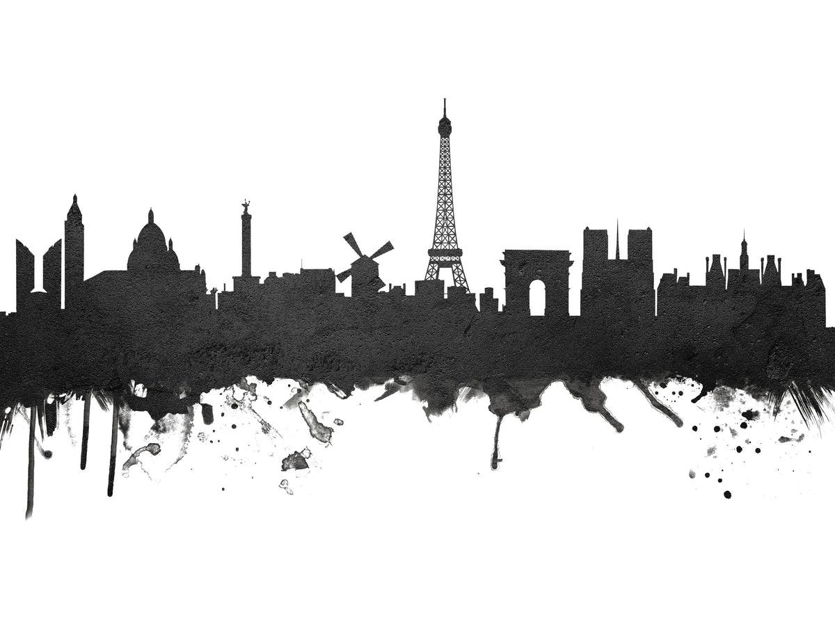 Paris Skyline Black & White Mural Wallpaper - pure wallpaper artwork