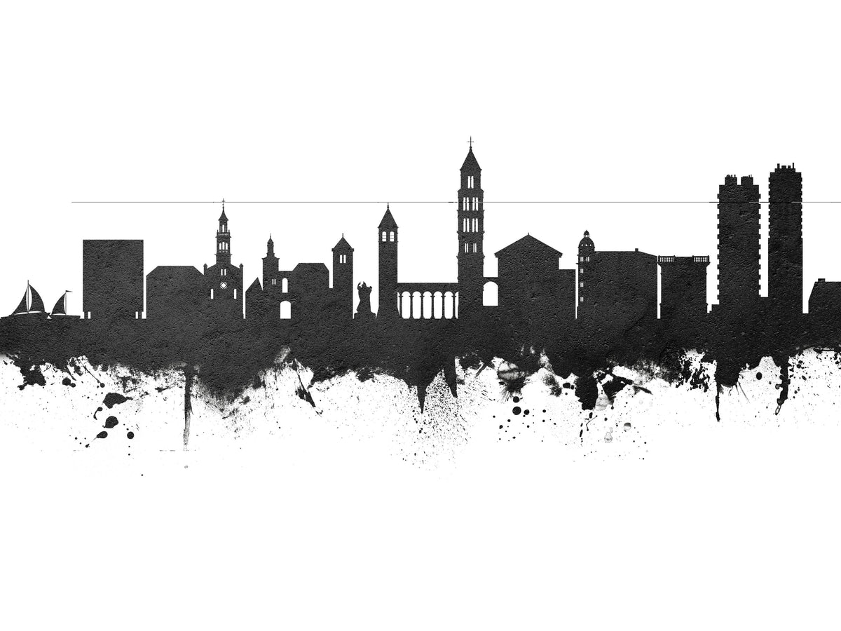Split Croatia Skyline Black & White Mural Wallpaper - pure wallpaper artwork
