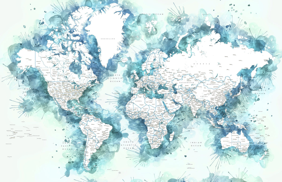 World Map Cities - Shari Mural Wallpaper - pure wallpaper artwork