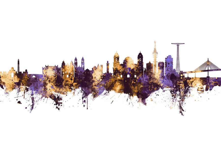 Cádiz Spain Skyline Purple & Gold Mural Wallpaper
