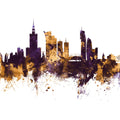 Warsaw Poland Skyline Purple & Gold Mural Wallpaper - pure wallpaper artwork
